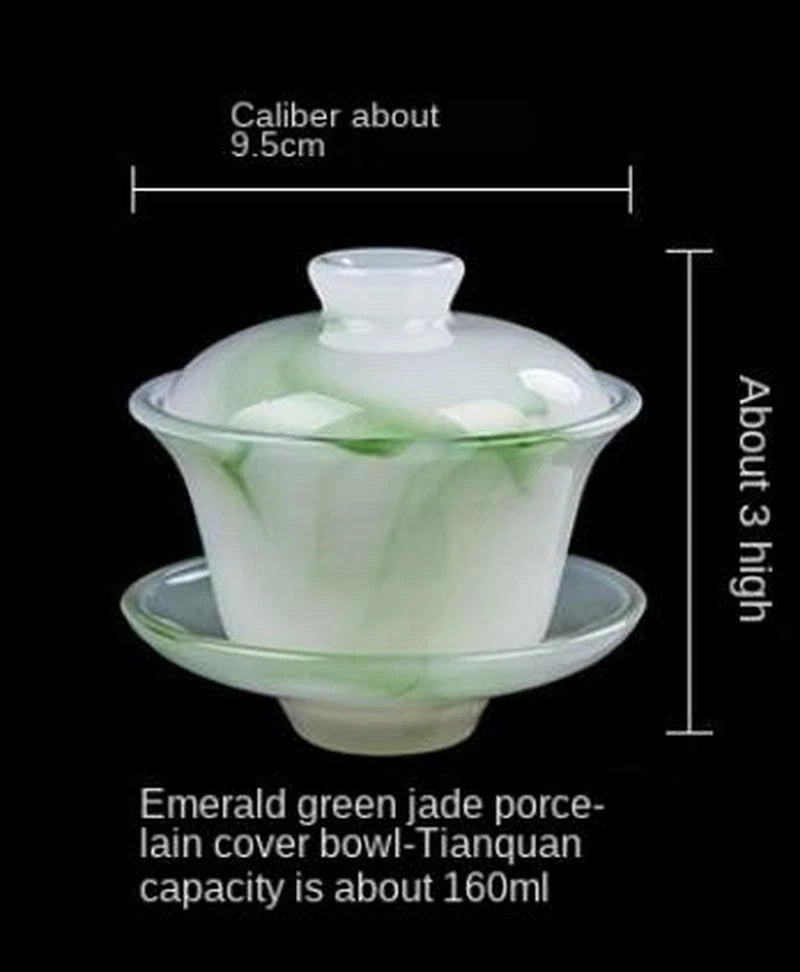 160ml 3.9" Chinese Jade Gaiwan Cup Kung Fu Tea Cup Bowl Tea Ceremony Decorate
