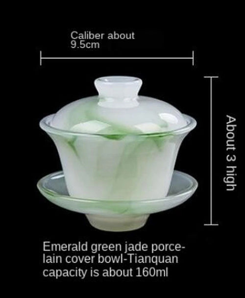 160ml 3.9" Chinese Jade Gaiwan Cup Kung Fu Tea Cup Bowl Tea Ceremony Decorate