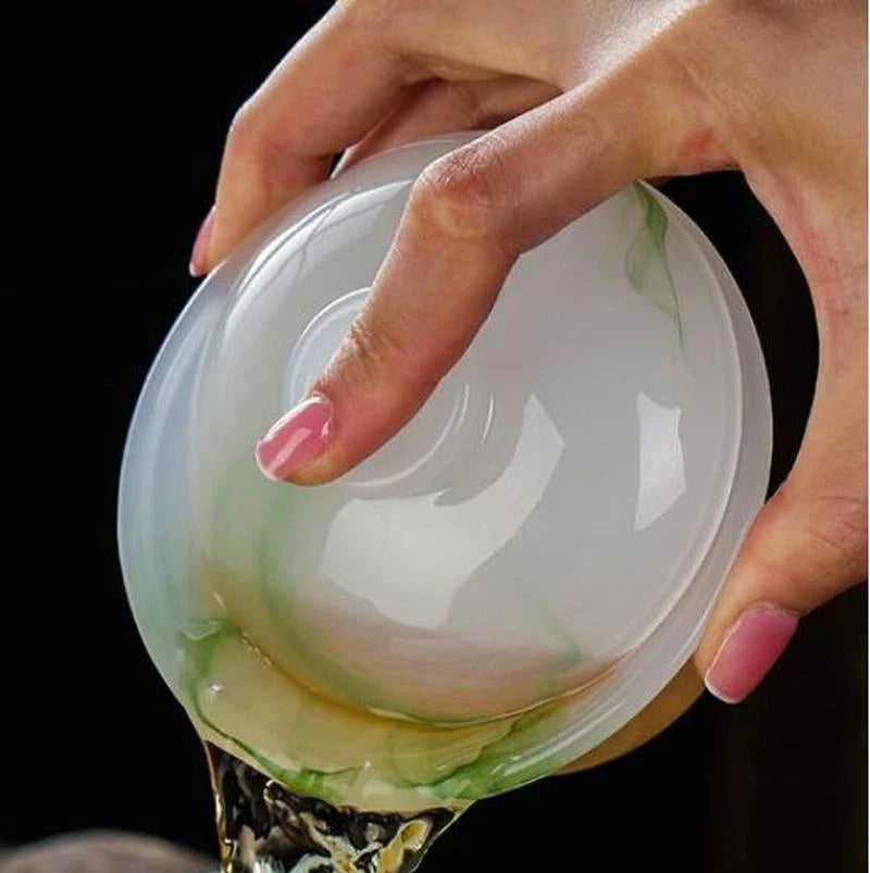 160ml 3.9" Chinese Jade Gaiwan Cup Kung Fu Tea Cup Bowl Tea Ceremony Decorate