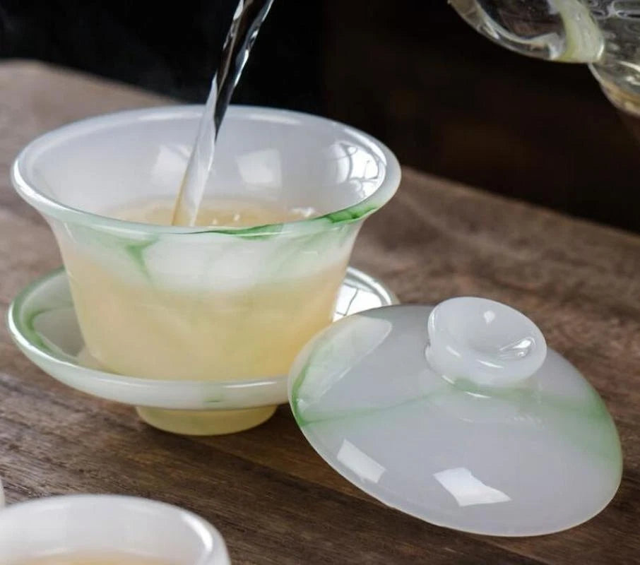 160ml 3.9" Chinese Jade Gaiwan Cup Kung Fu Tea Cup Bowl Tea Ceremony Decorate